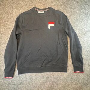 Fila Mens Black Crewneck Sweatshirt Embroidered Logo XL Cotton Blend French